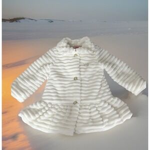 Juicy Couture Kids Faux Fur Coat 3T White Ribbed Peplum Rhinestone Winter Glam